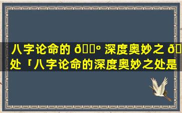 八字论命的 🌺 深度奥妙之 🦍 处「八字论命的深度奥妙之处是什么」